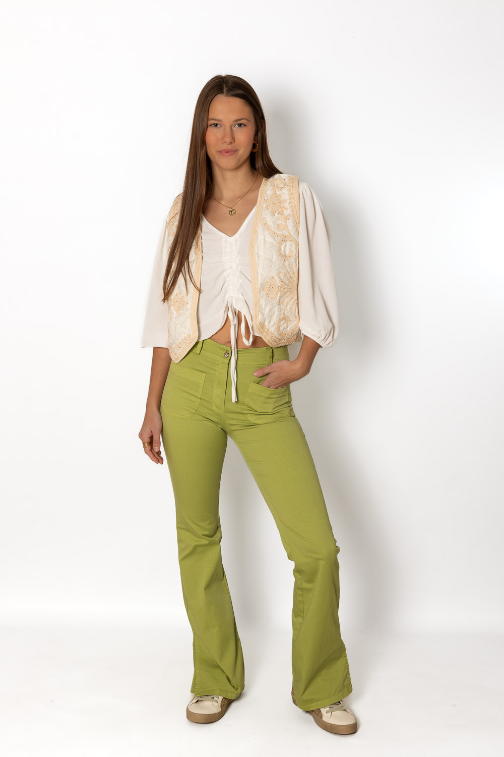 Pantalón Campana Abertura Verde 37 Ropa Casual Primavera Brookville