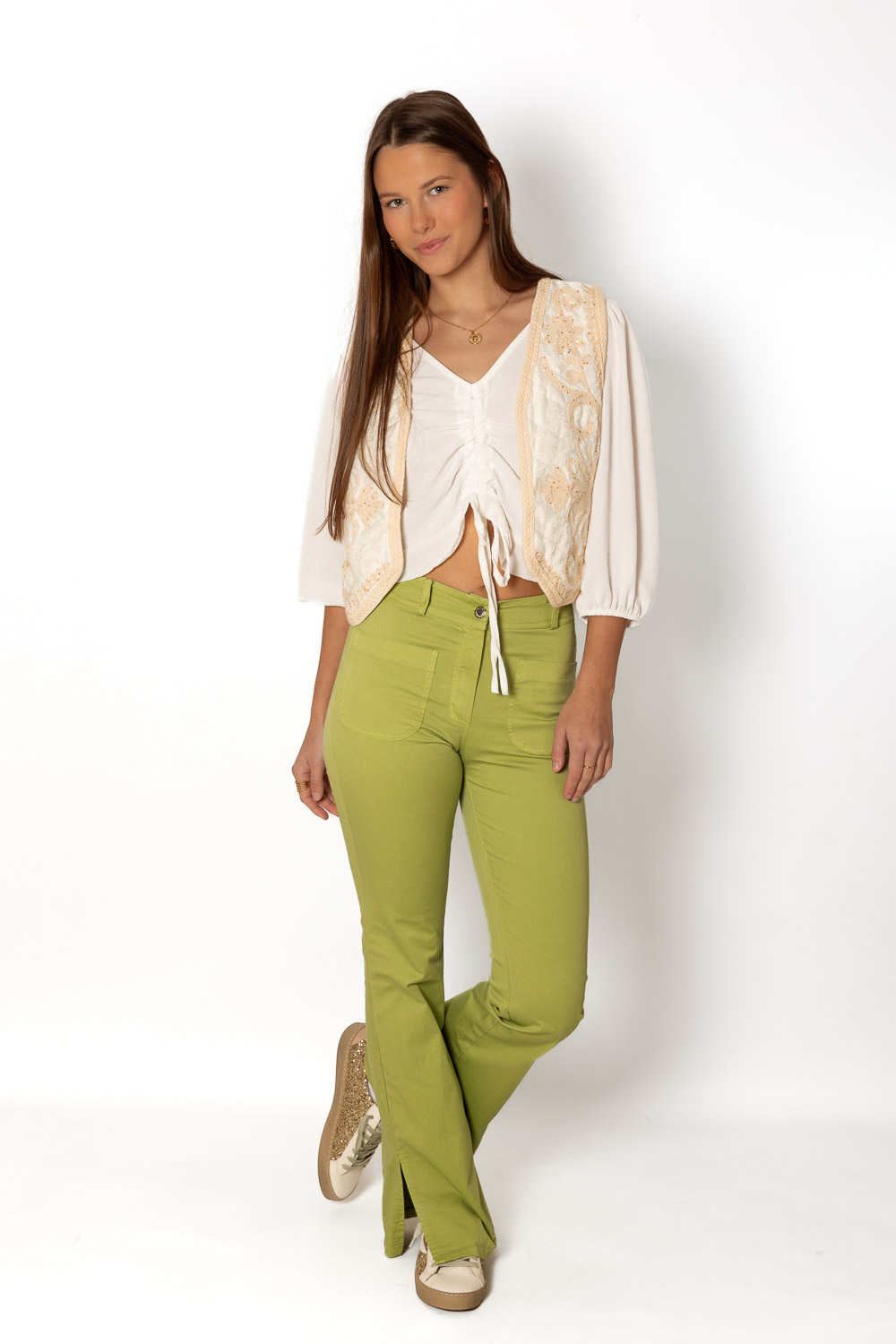 Pantalón Campana Abertura Verde 41 Ropa Casual Primavera Brookville
