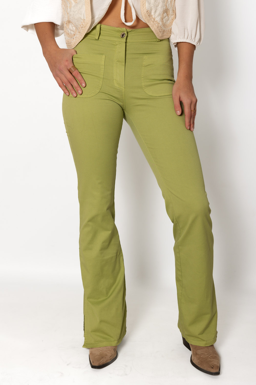 Pantalón Campana Abertura Verde 85 Ropa Casual Primavera Brookville