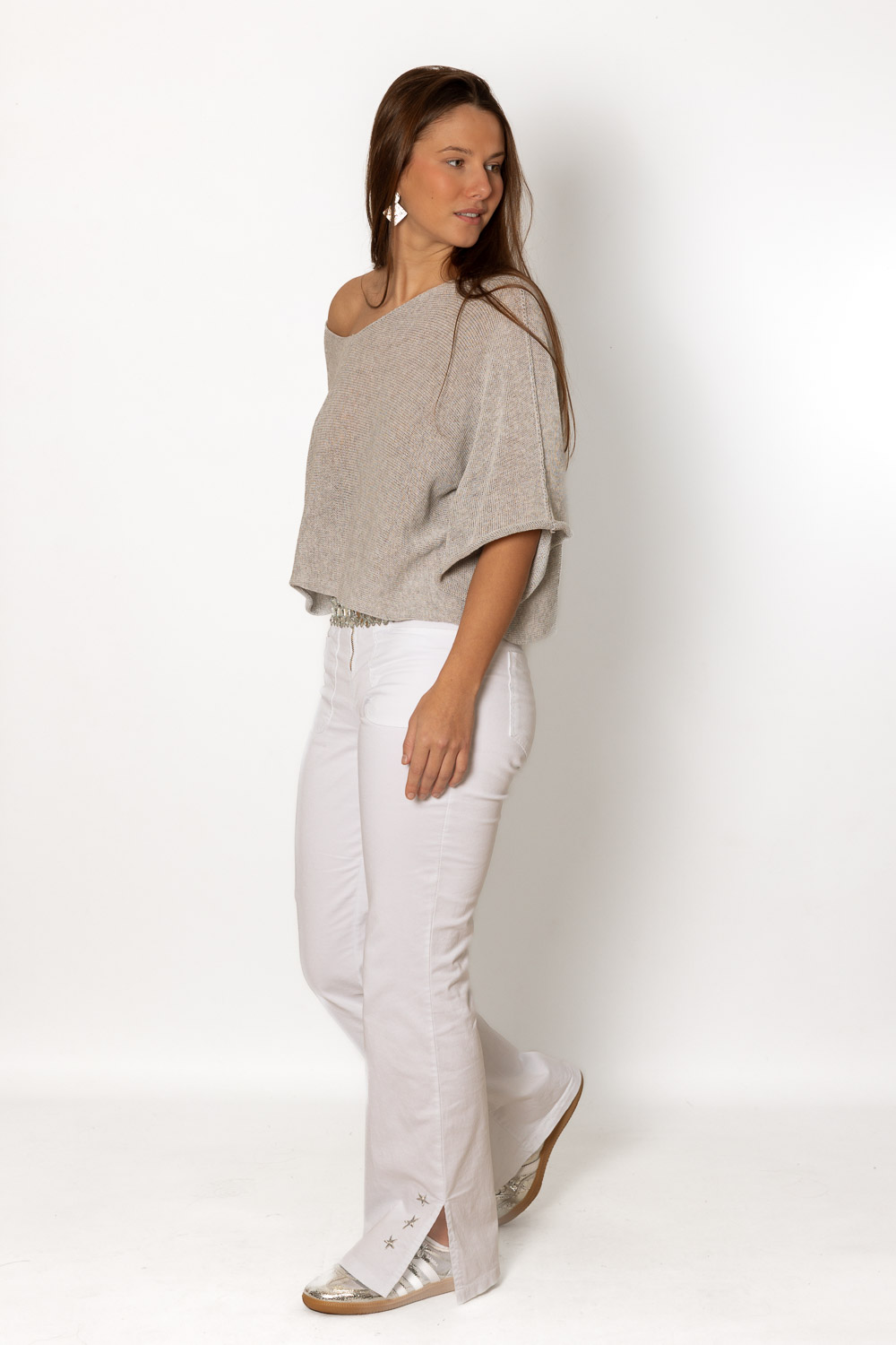 Pantalón Campana Estrellas Bordadas Blanco 1556 Ropa Casual Primavera Brookville