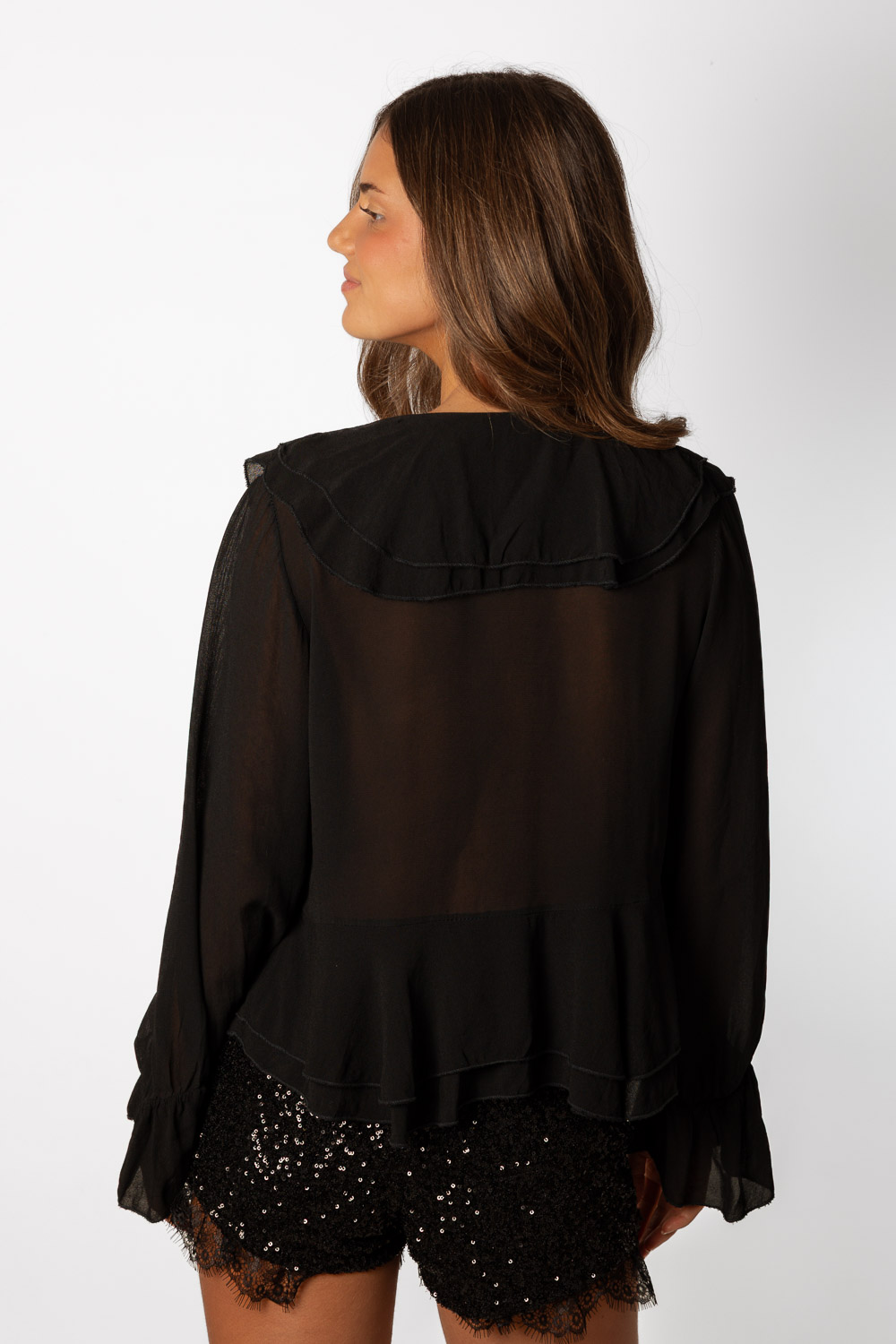 1570Blusa Gasa Negra Volantes Brookville