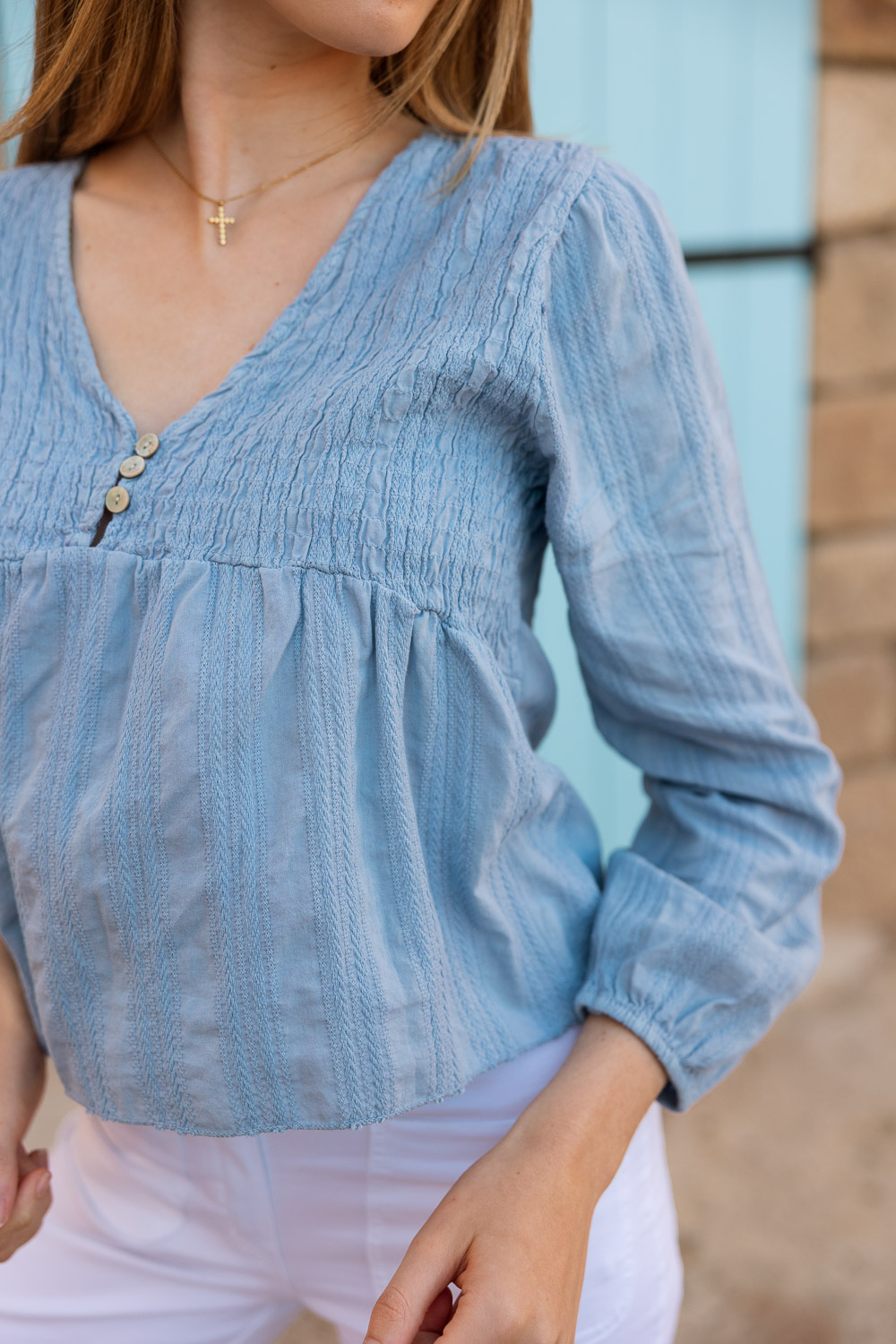 Blusa Espiga Botones Azul