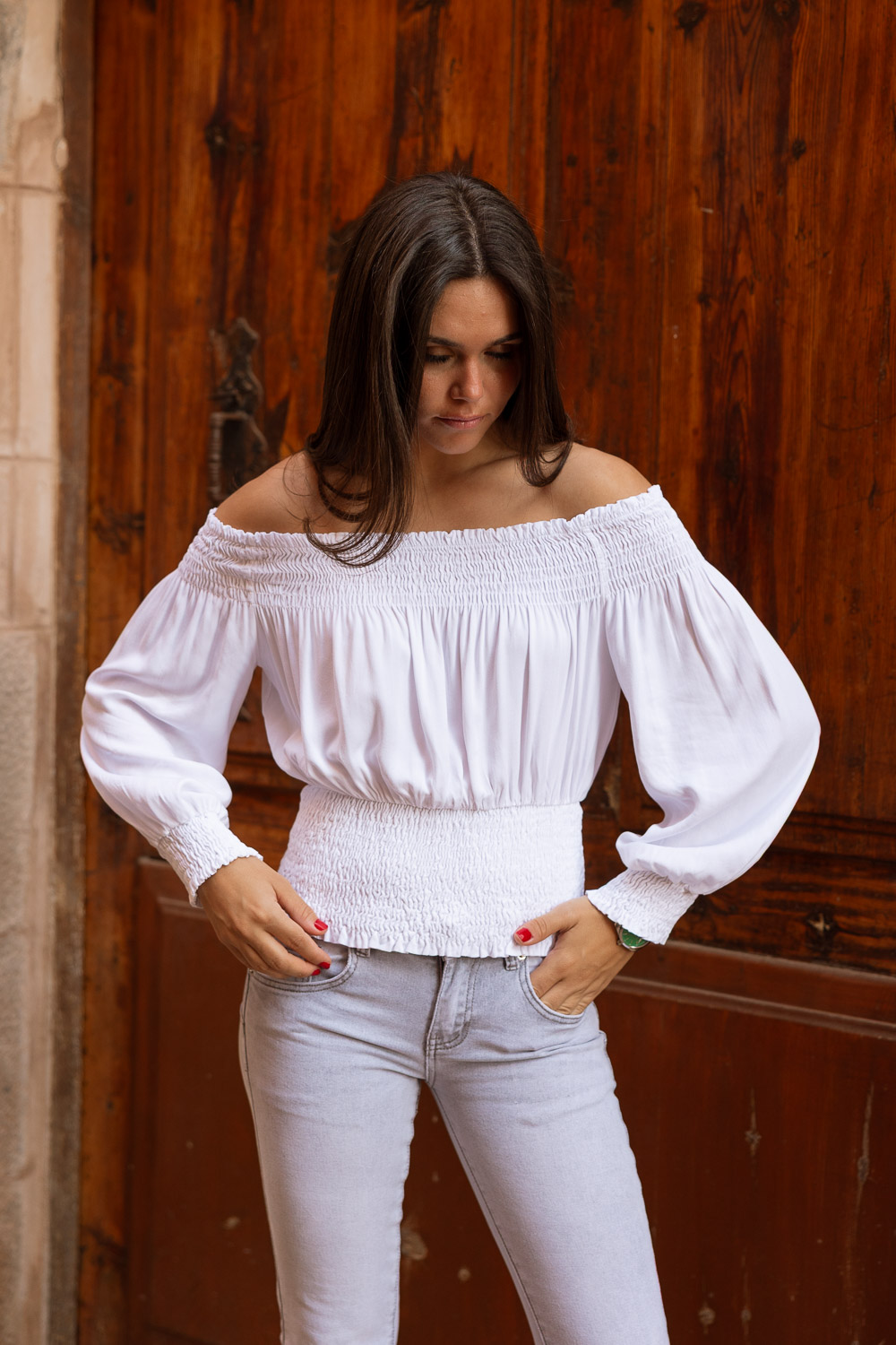 Blusa Bardot Fluida Blanco