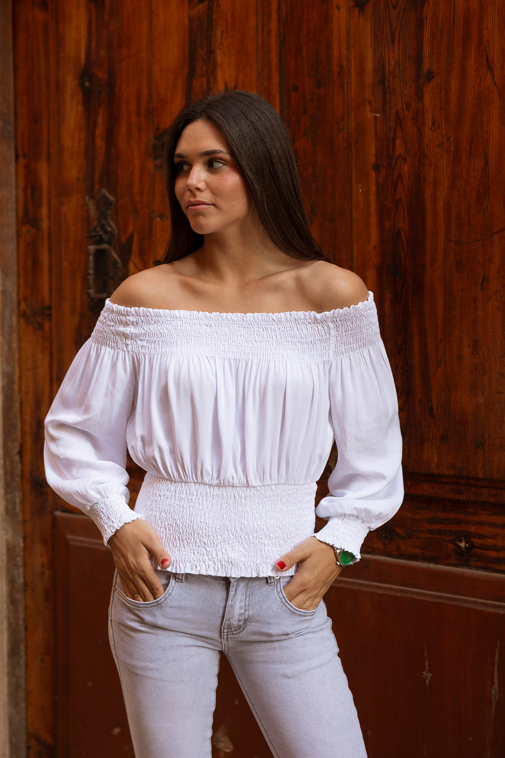 Blusa Bardot Fluida Blanco
