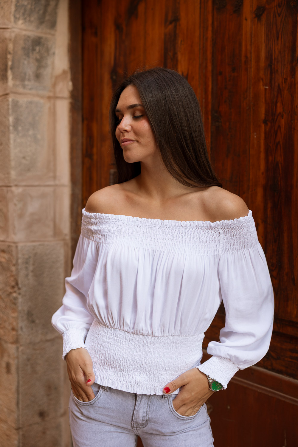 Blusa Bardot Fluida Blanco