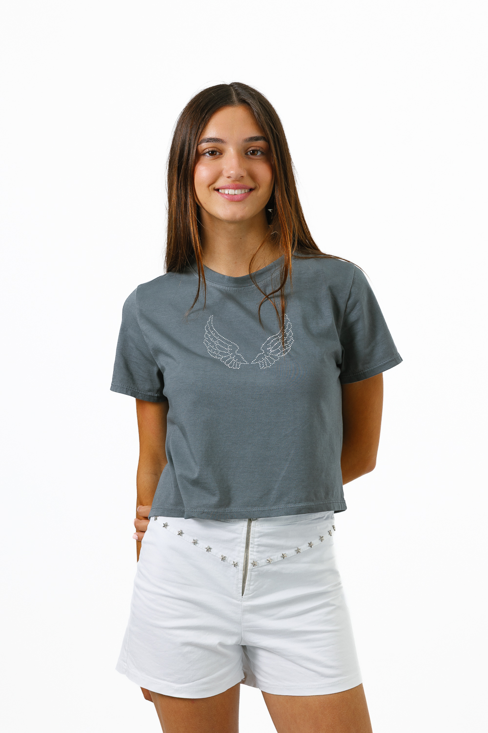 Camiseta Alas Strass Gris