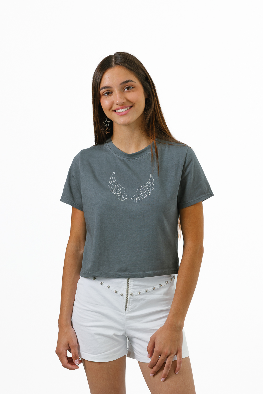 Camiseta Alas Strass Gris