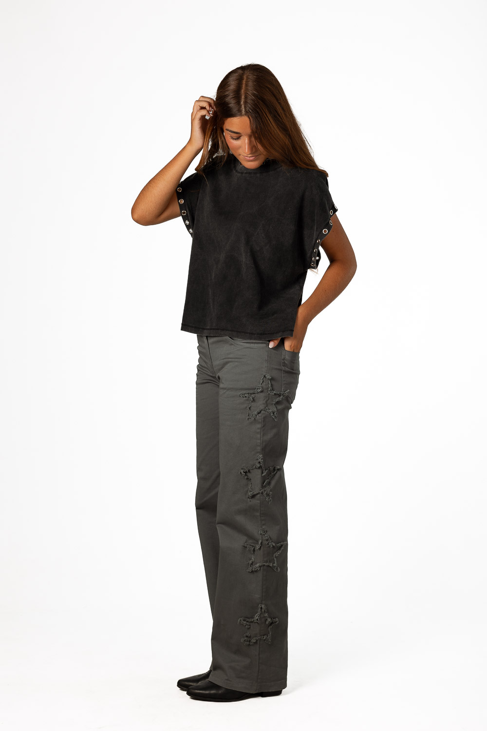 Pantalón Parche estrellas Gris