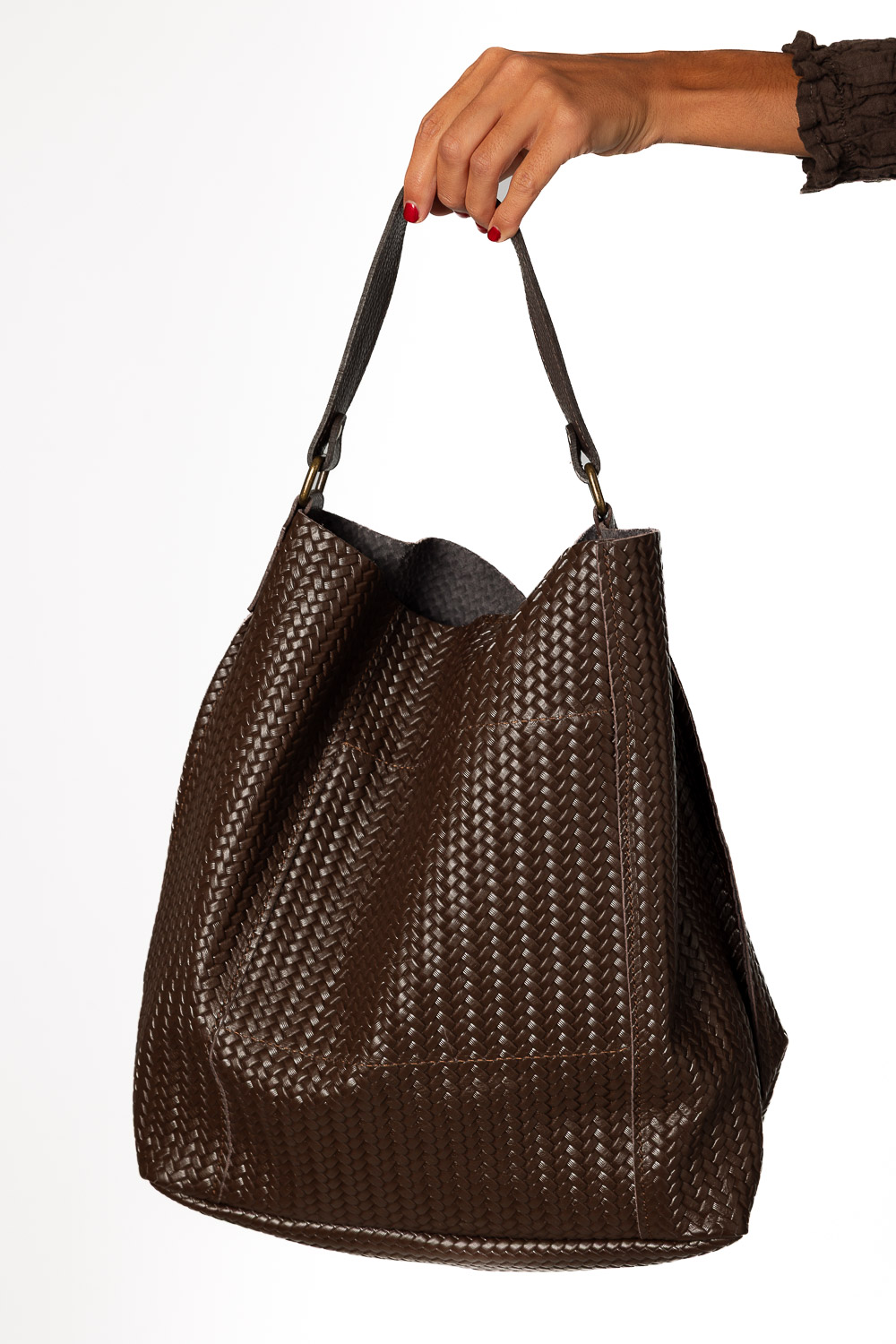 Bolso Rafia Trenzado Marrón Chocolate