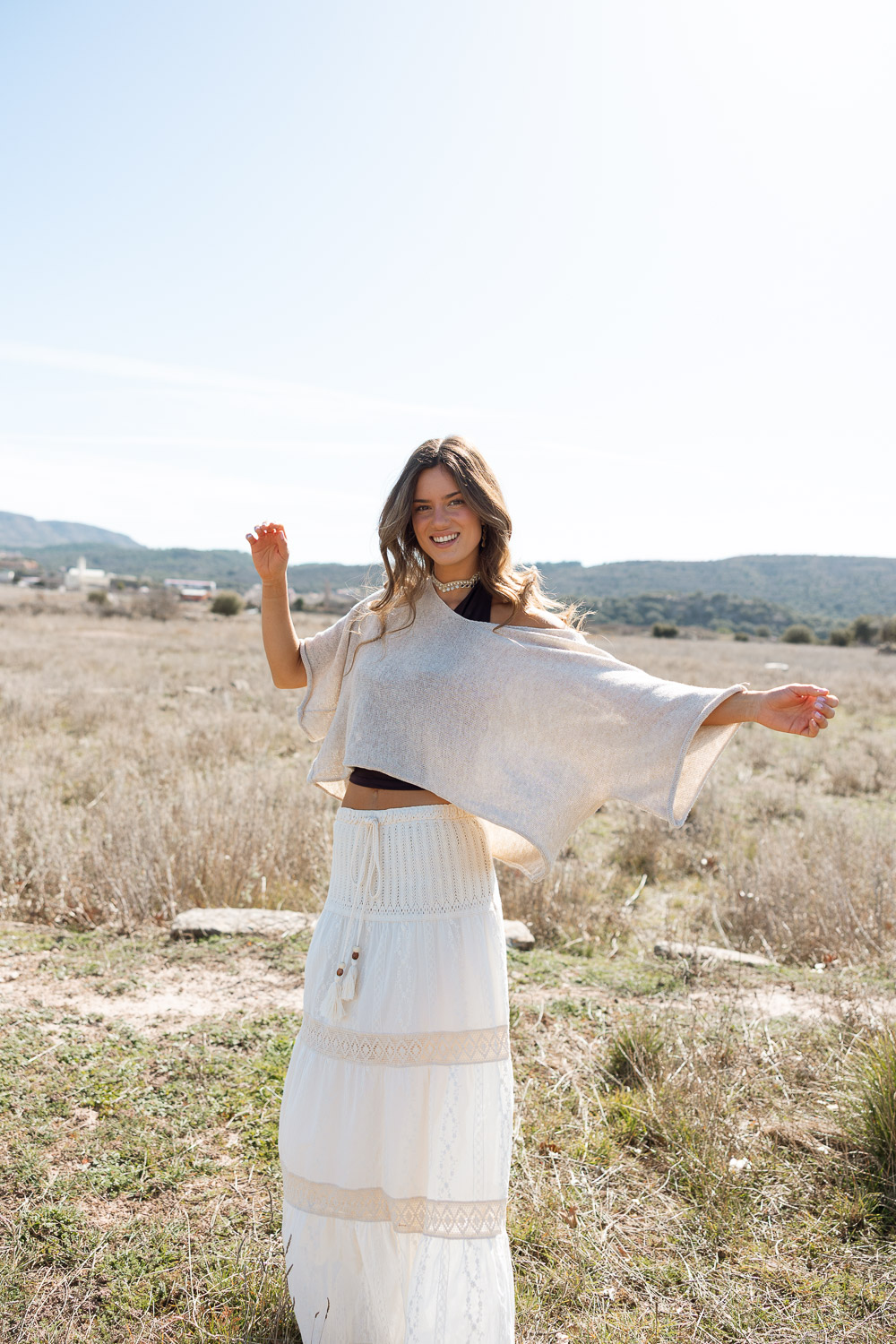 Capa Jersey Escote Pico Beige