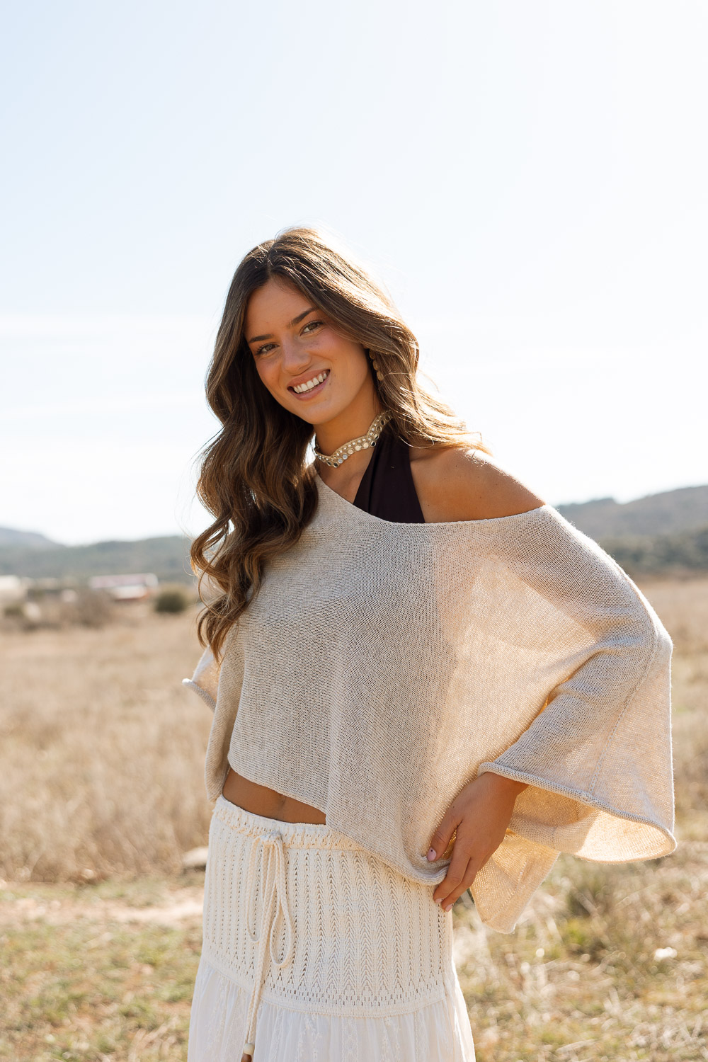 Capa Jersey Escote Pico Beige