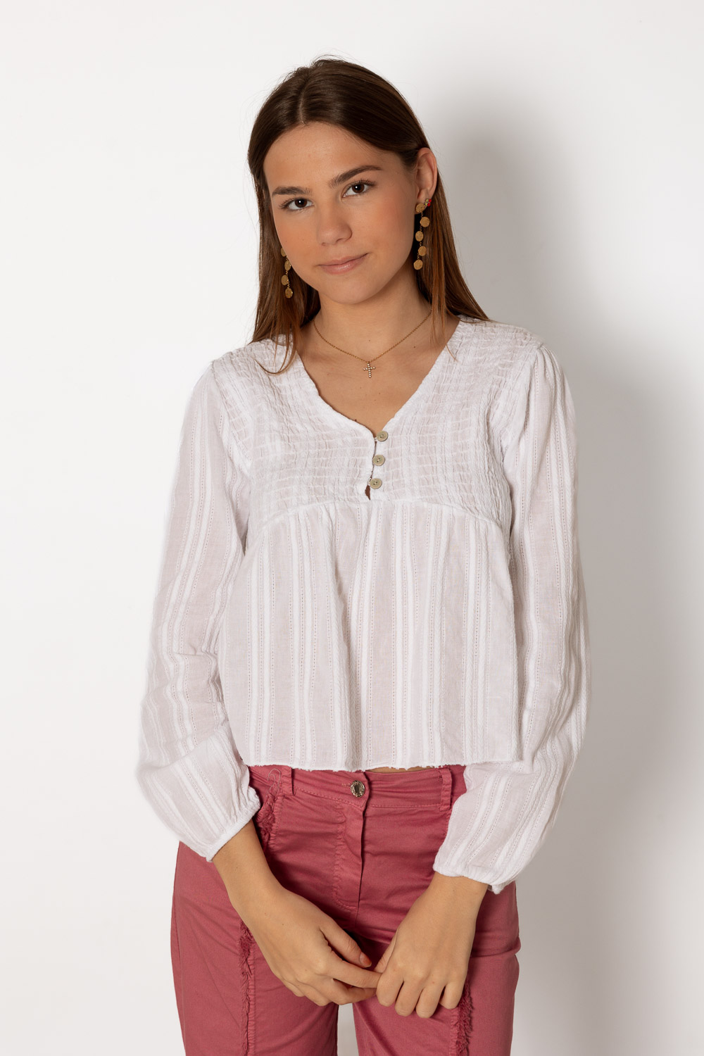 Blusa Espiga Botones Blanco Brookville