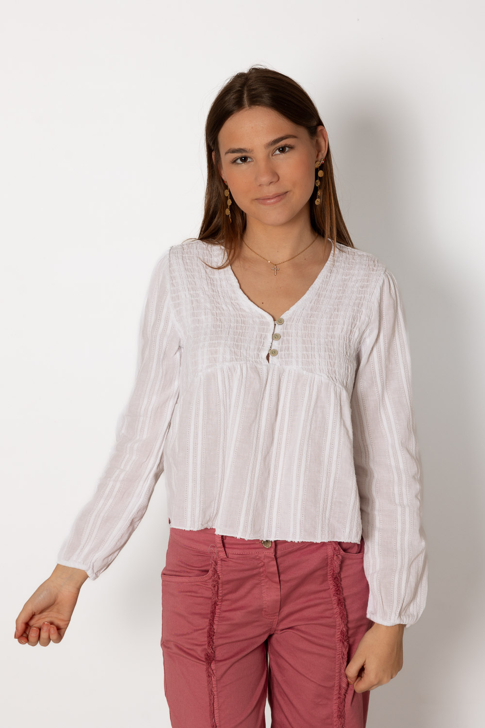 Blusa Espiga Botones Blanco Brookville