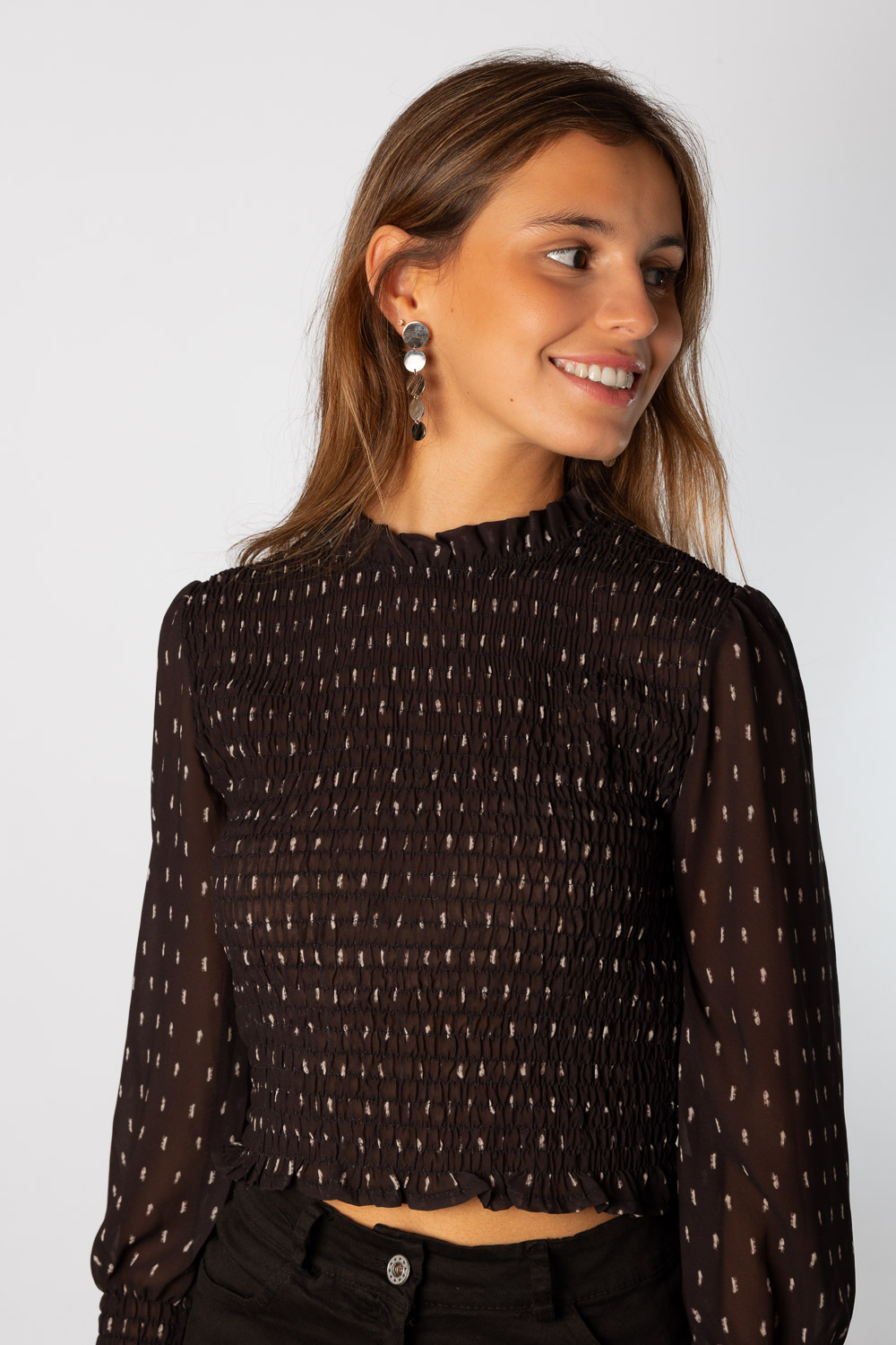 Blusa Fruncida Gasa Negro Brookville