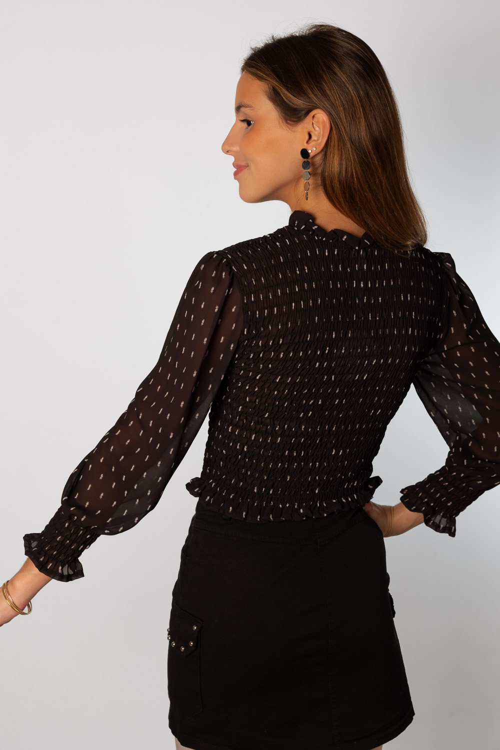 Blusa Fruncida Gasa Negro Brookville