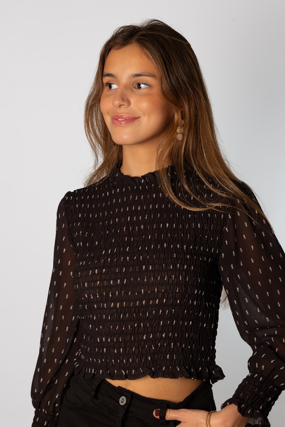 Blusa Fruncida Gasa Negro Brookville