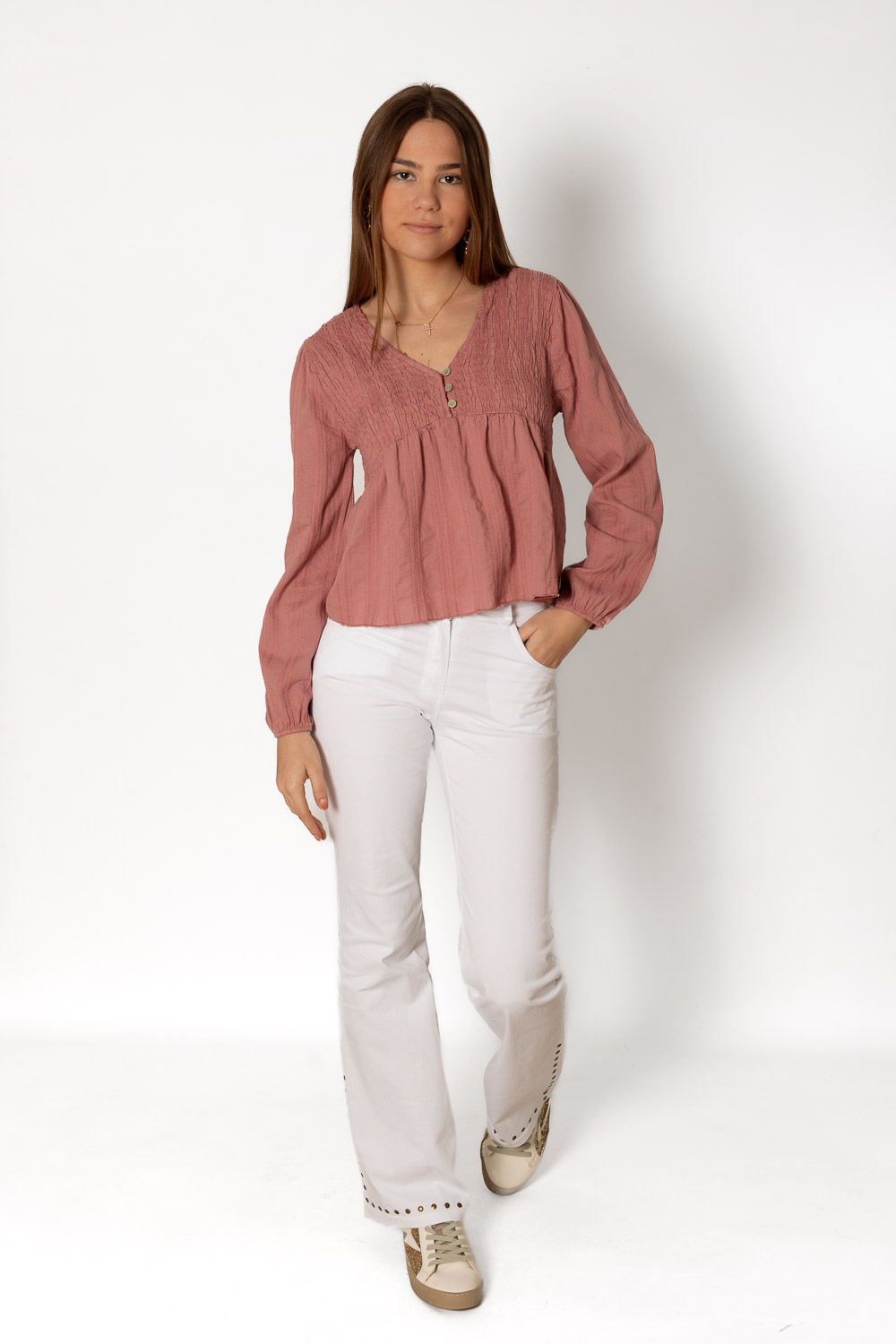 Blusa Rosa Espiga Botones Brookville