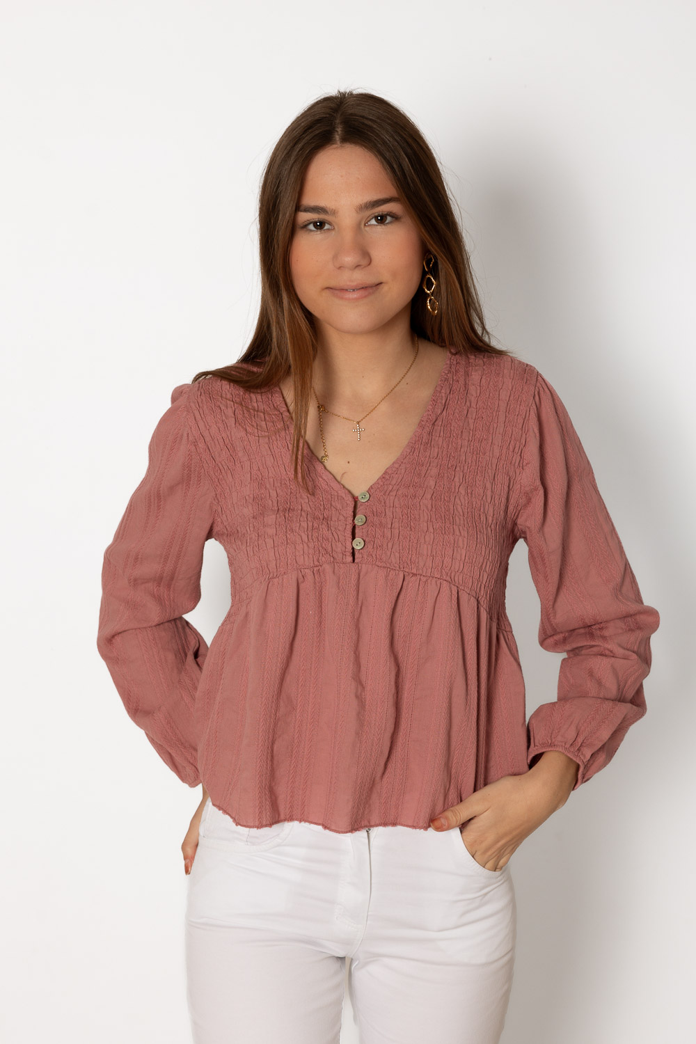 Blusa Rosa Espiga Botones Brookville