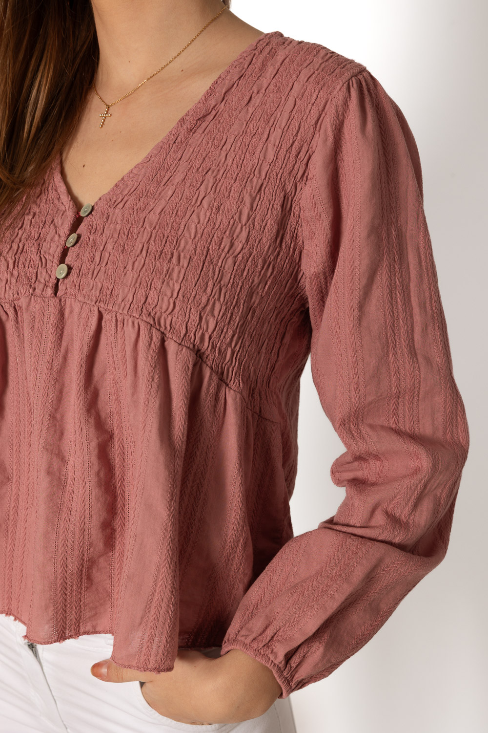 Blusa Rosa Espiga Botones Brookville