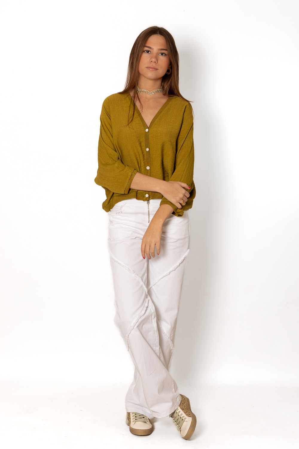 Blusa Verde Multiposición Botones 1477 Ropa Casual Primavera Brookville