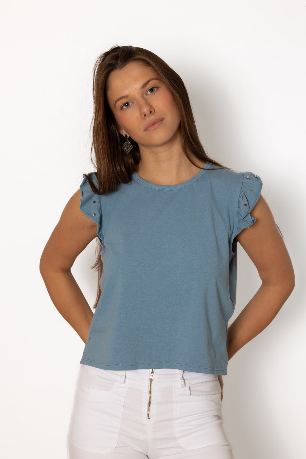 Camiseta Manga Corta TAchuelas Azul 1669 Ropa Casual Primavera Brookville