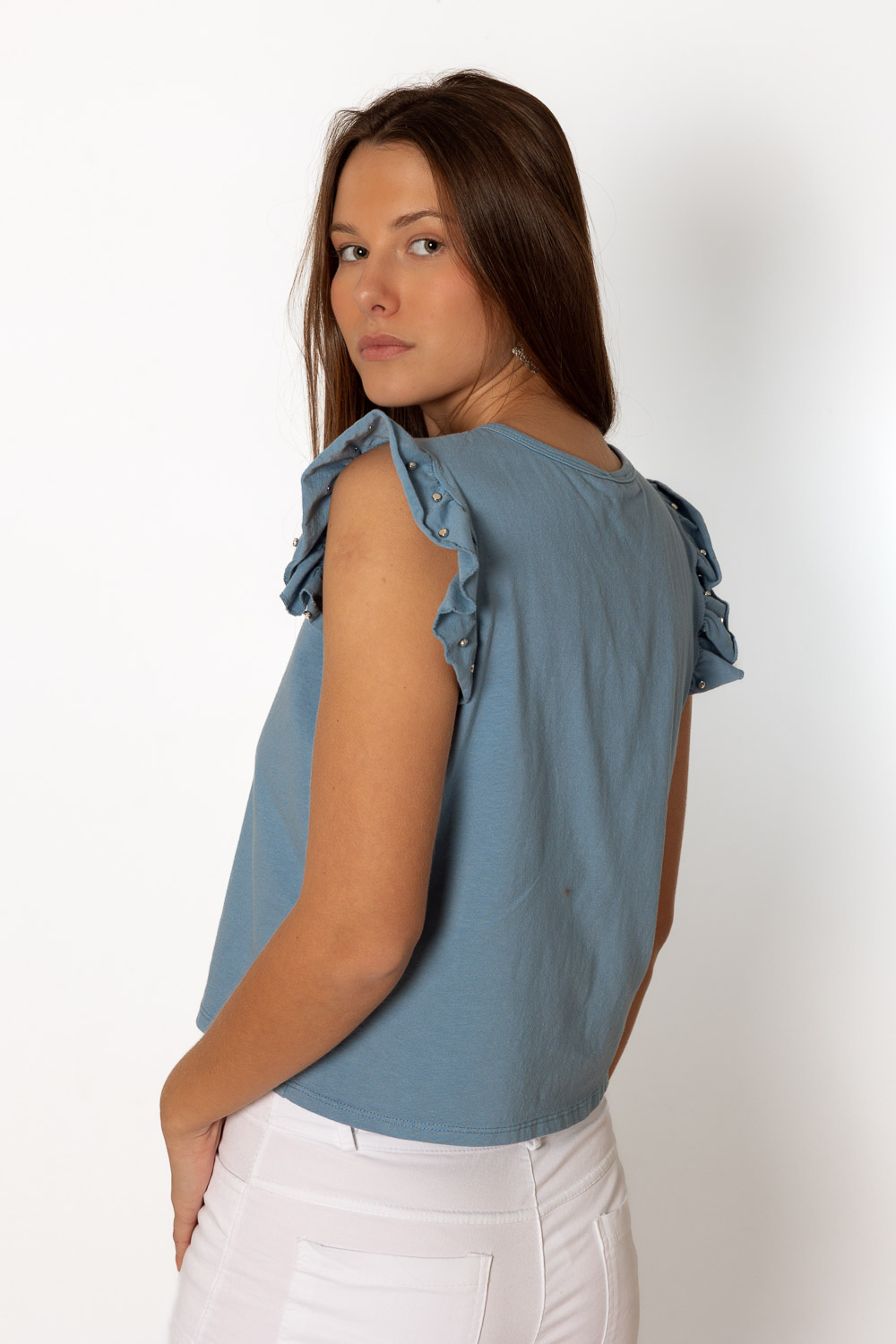 Camiseta Manga Corta TAchuelas Azul 1674 Ropa Casual Primavera Brookville
