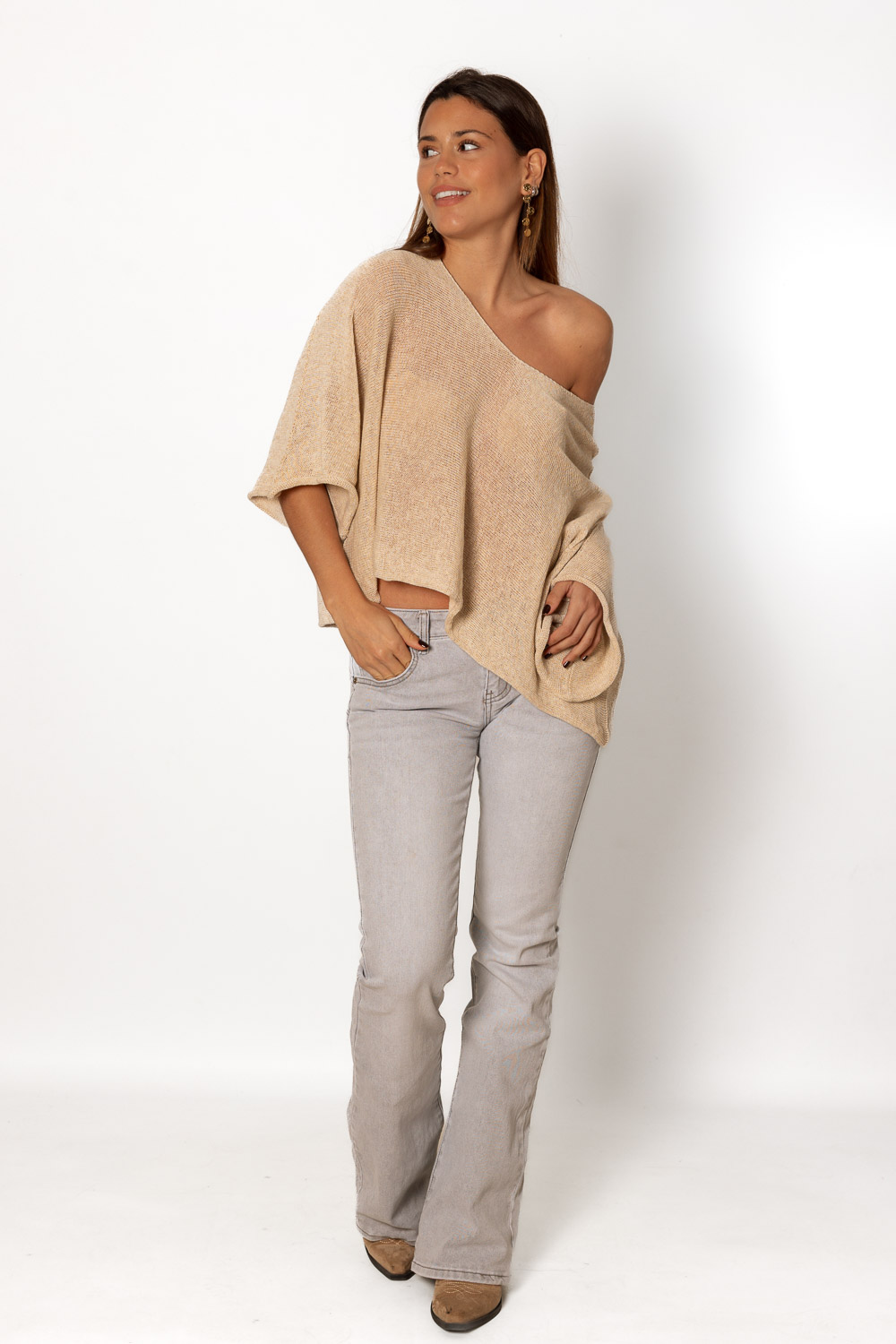 Capa Jersey Escote Pico Beige 1050 Ropa Casual Primavera Brookville