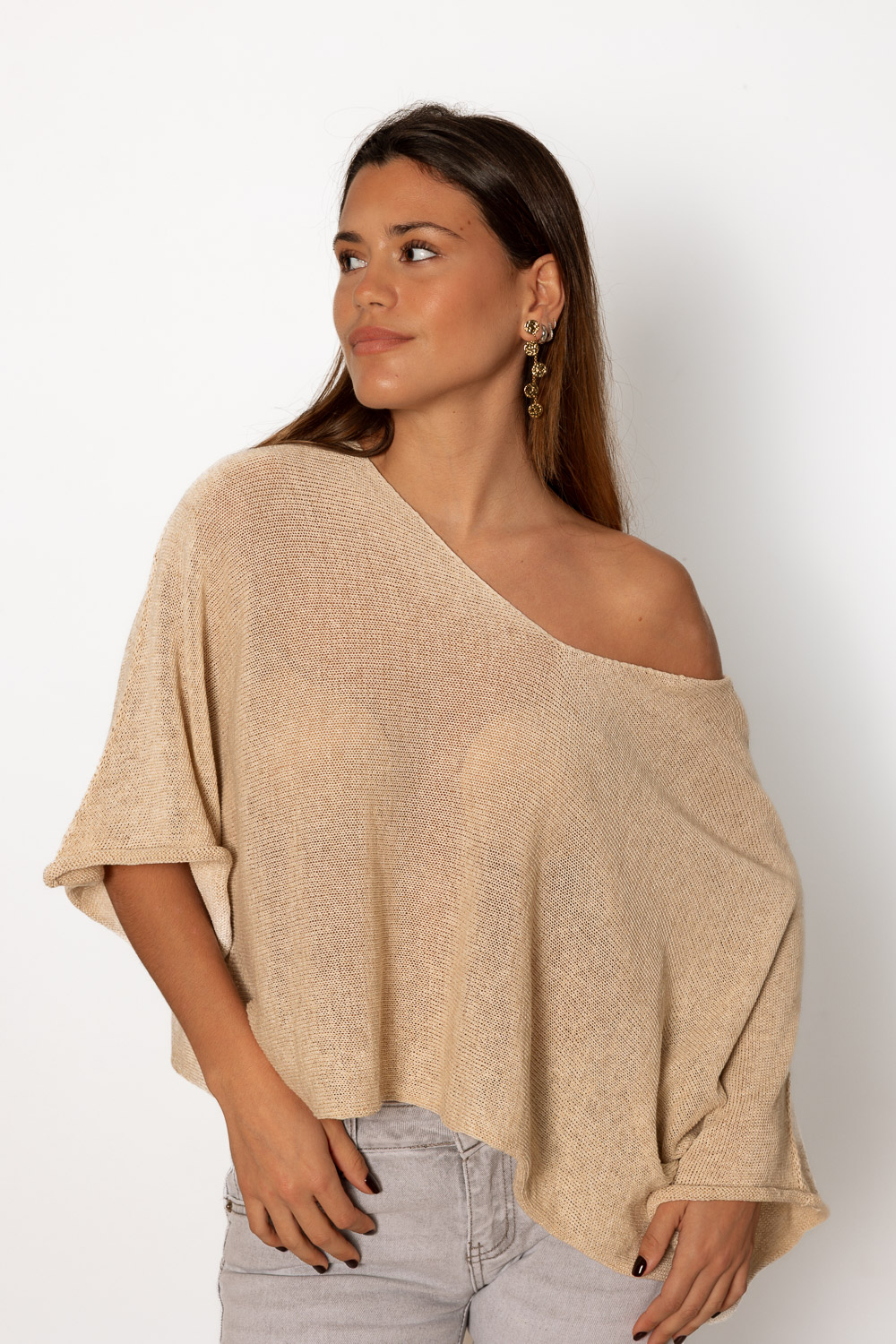 Capa Jersey Escote Pico Beige 1058 Ropa Casual Primavera Brookville