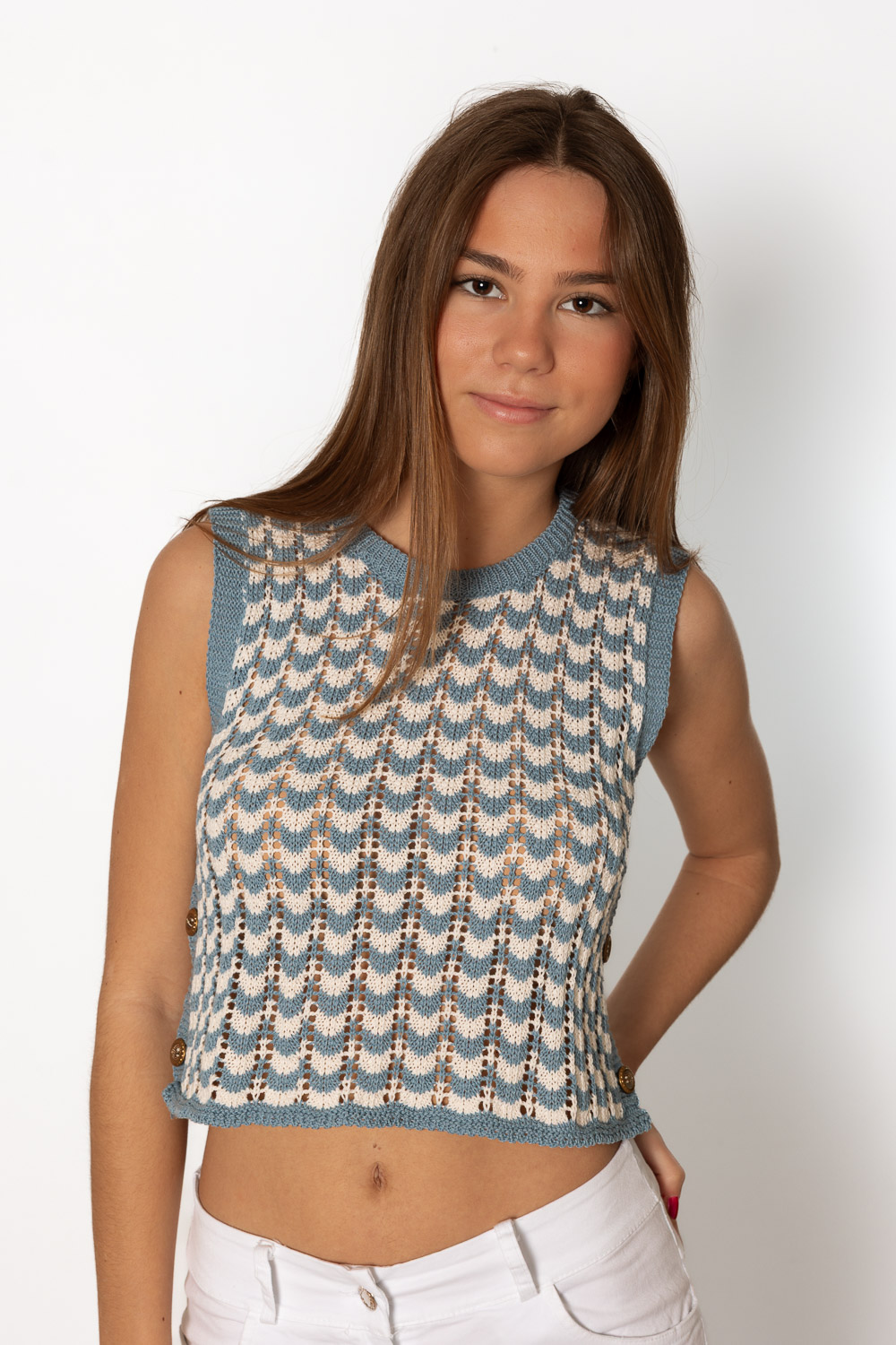 Chaleco Crochet Ondas Azul Brookville