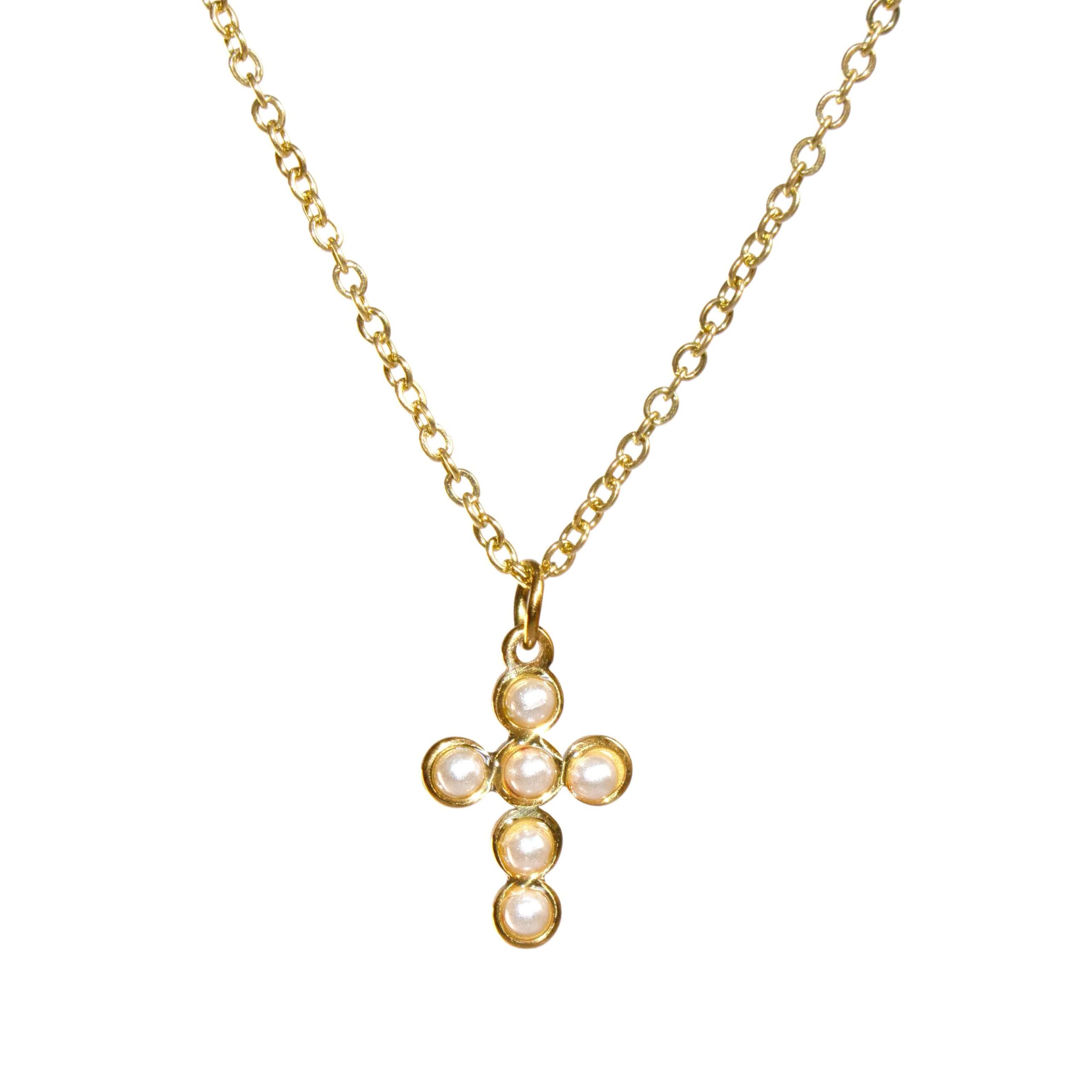 Collar Cruz Perlas Dorado Brookville