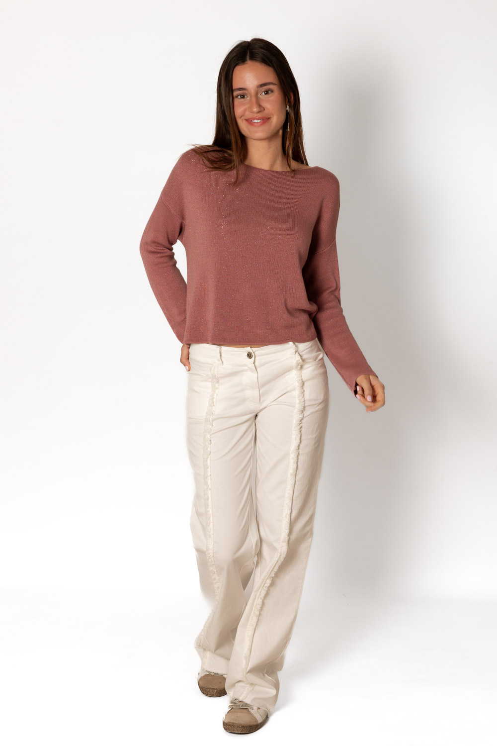 Pantalón Recto Desflecado Blanco Roto Brookville