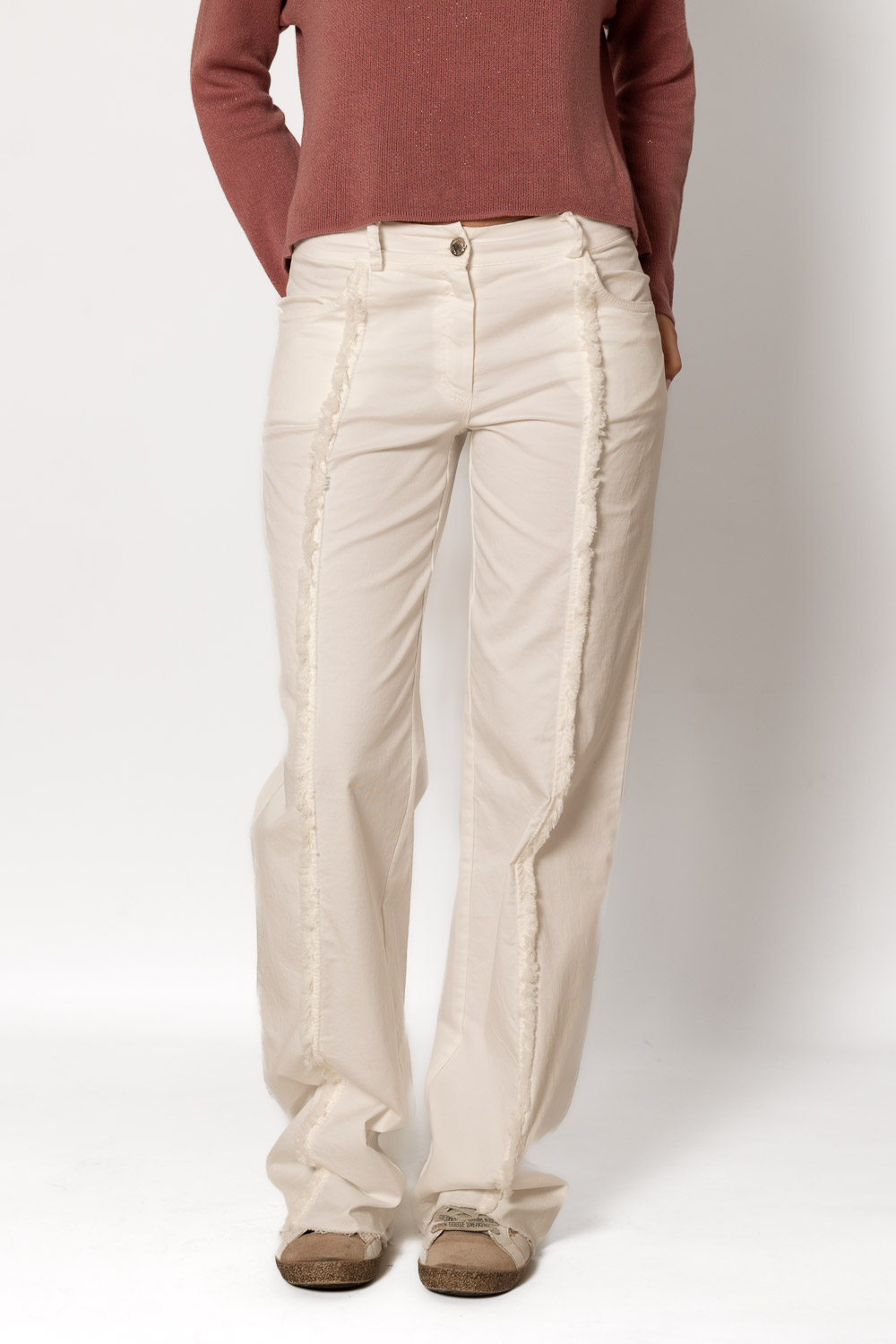 Pantalón Recto Desflecado Blanco Roto Brookville