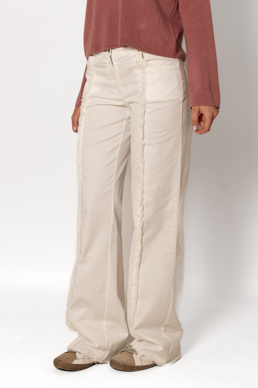 Pantalón Recto Desflecado Blanco Roto Brookville