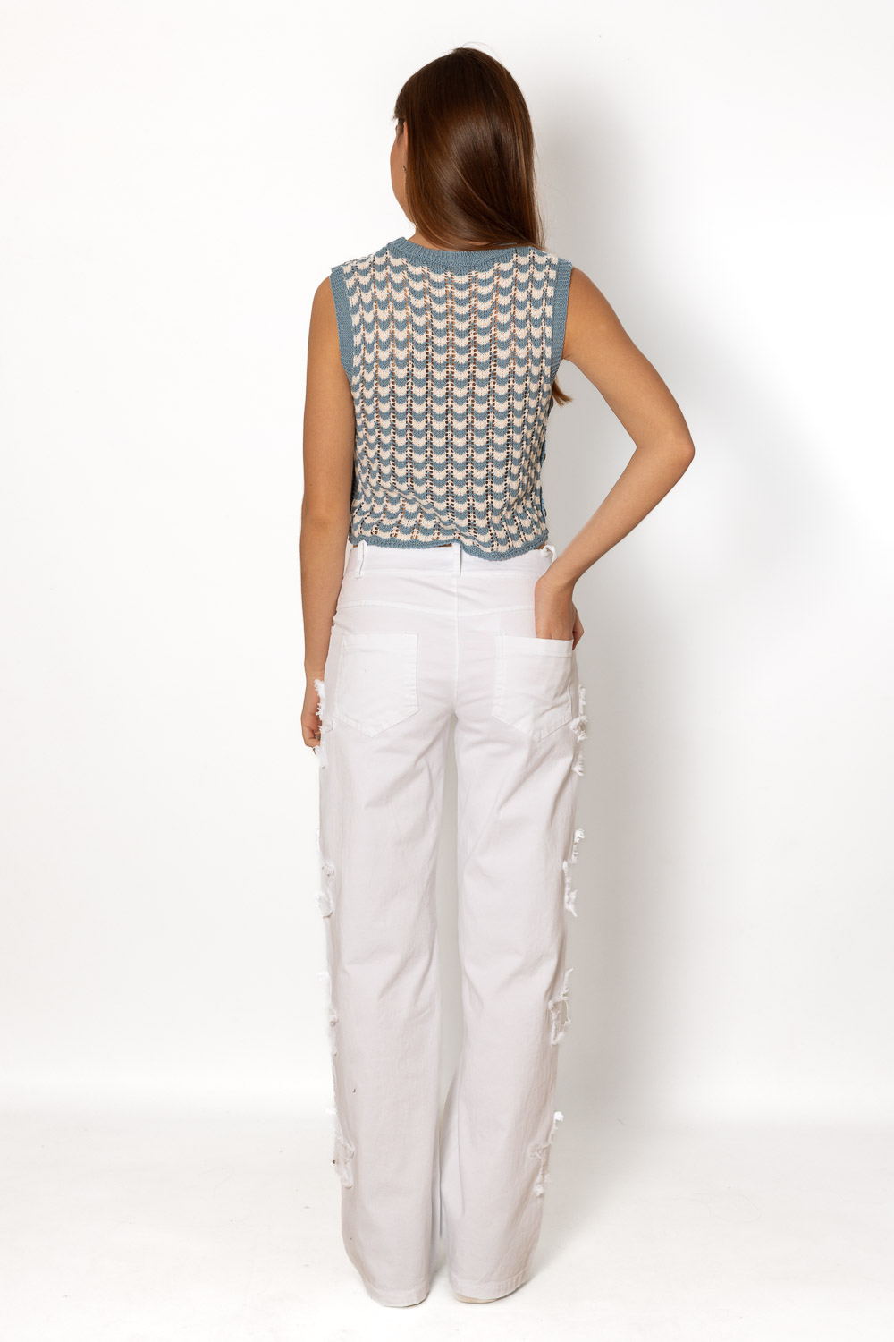 Pantalón parche estrellas blanco trasero