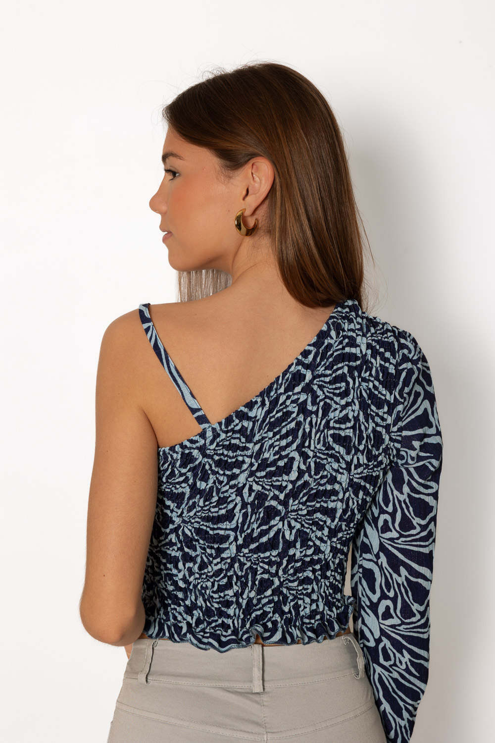 Top Asimétrico Campana Estampado Azul 903 Ropa Casual Primavera Brookville