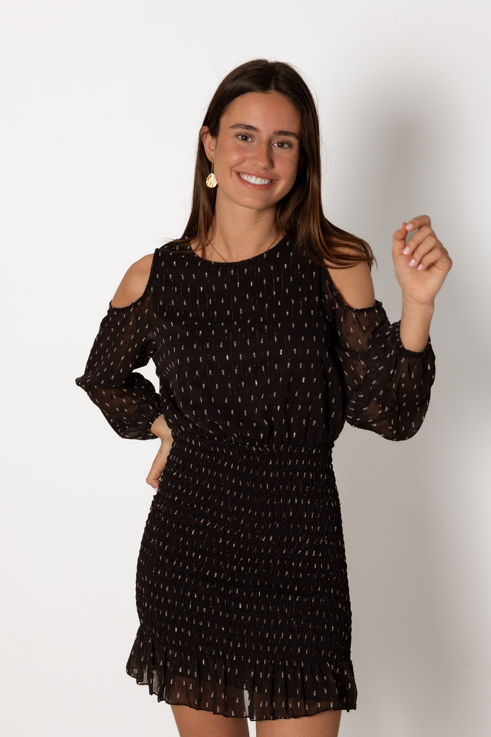 Vestido Fruncido Plumeti Negro Brookville