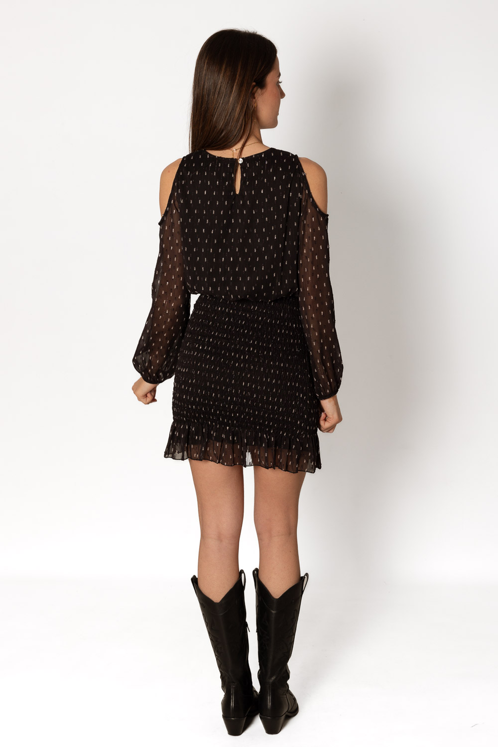 Vestido Fruncido Plumeti Negro Brookville