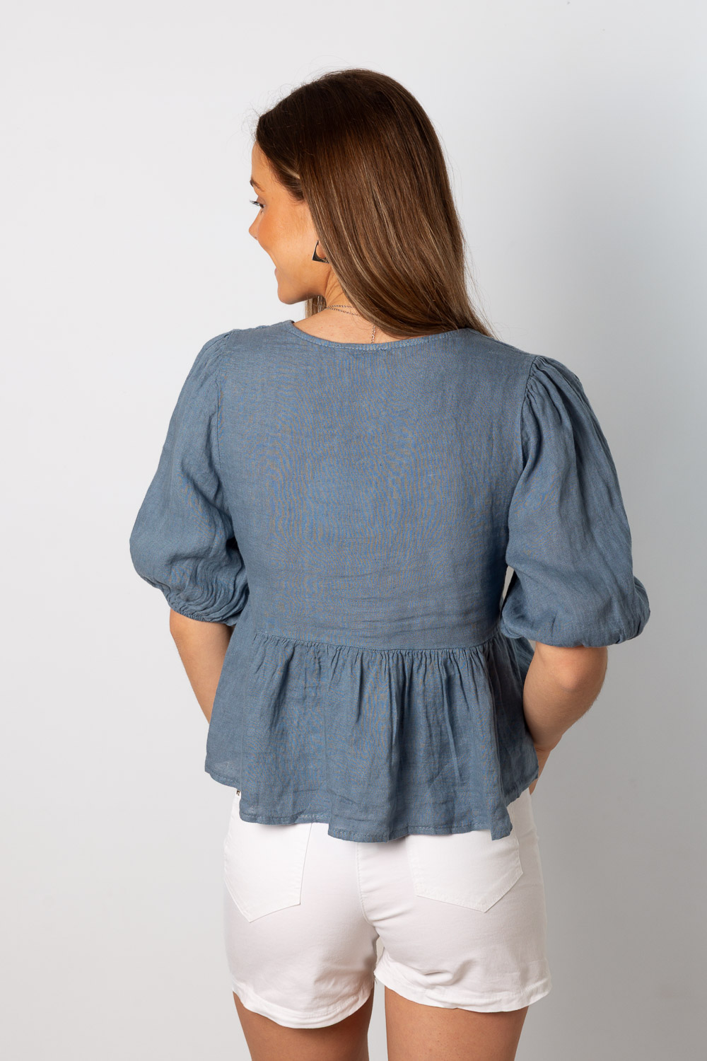 Blusa lino lazos azul brookville