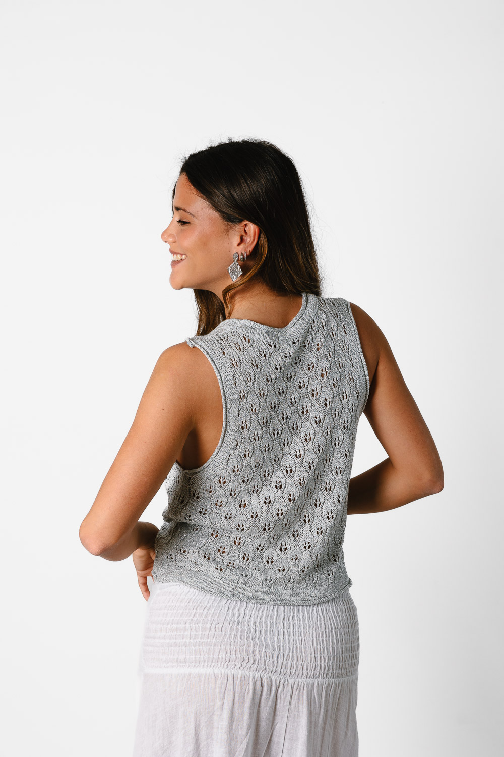 Top crochet cerrado plata