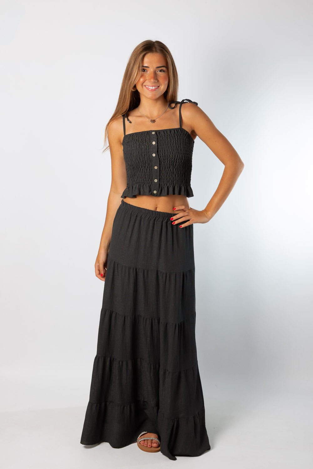 Falda larga volantes gris brookville