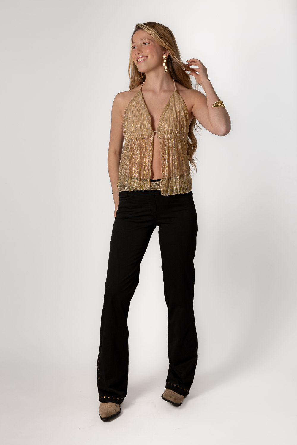 Pantalón Campana Tachuelas Negro Brookville