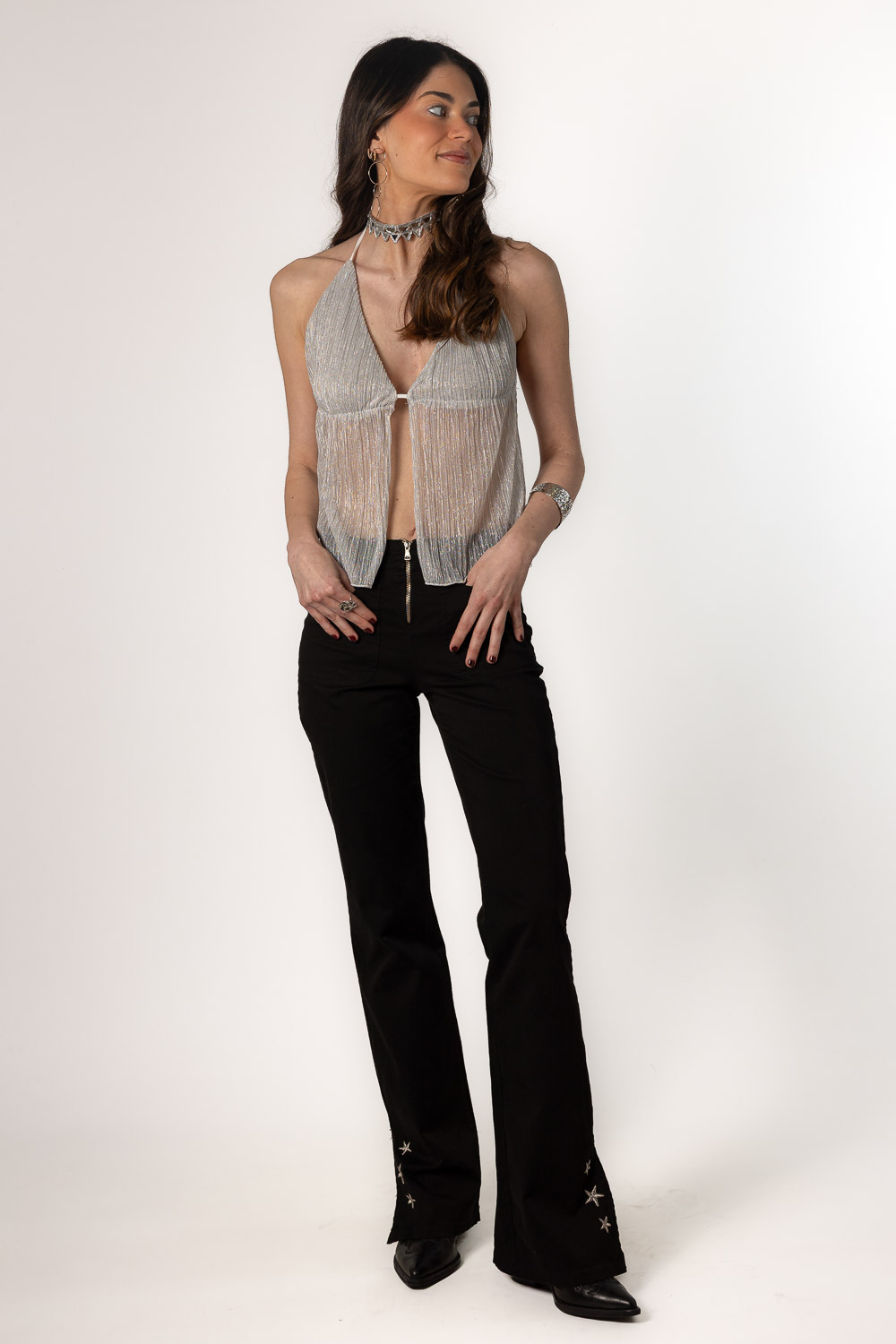 Pantalón Campana Negro Estrellas Plata Brookville