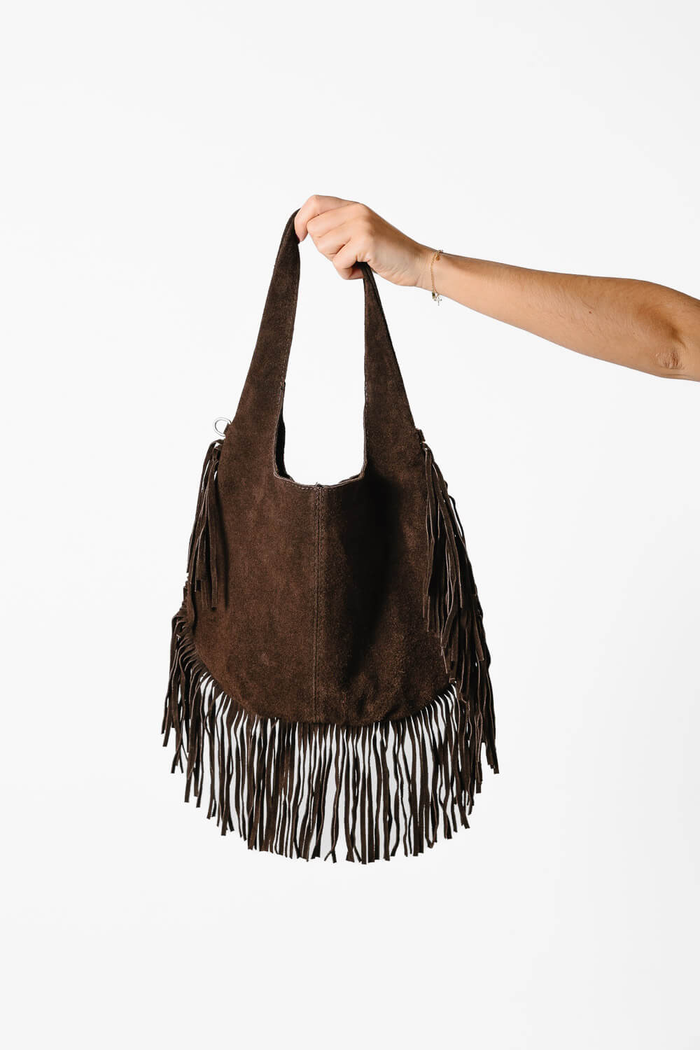 Bolso Indiana Flecos Ante Marrón