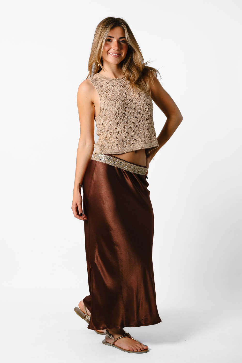 Top crochet escote cerrado dorado