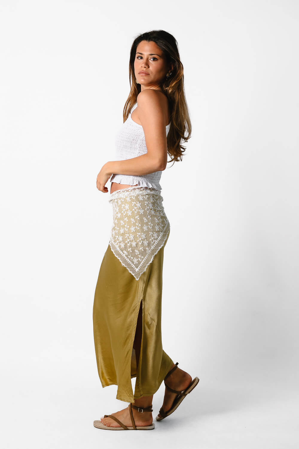 Falda Raso Street Style Verde Oliva