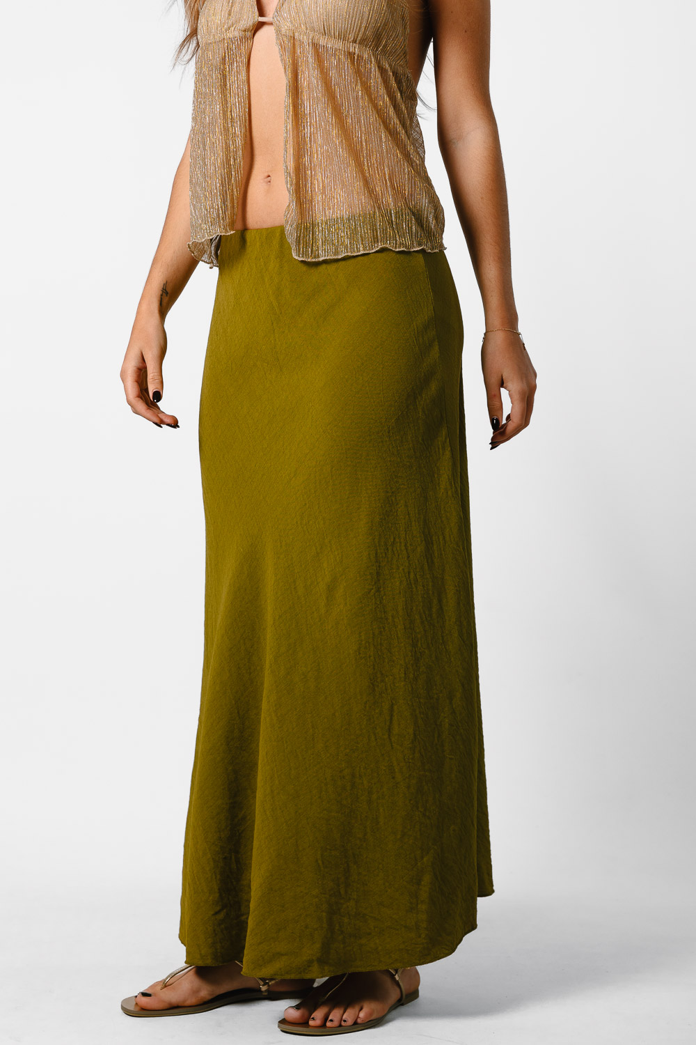 Falda Midi Viscosa Verde