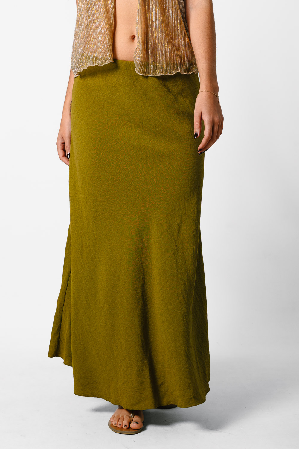 Falda Midi Viscosa Verde