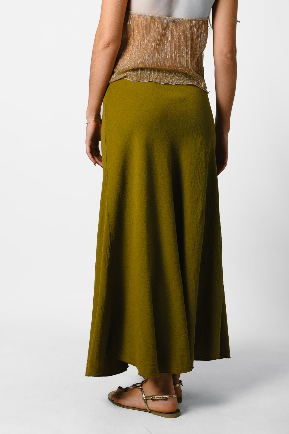 Falda Midi Viscosa Verde