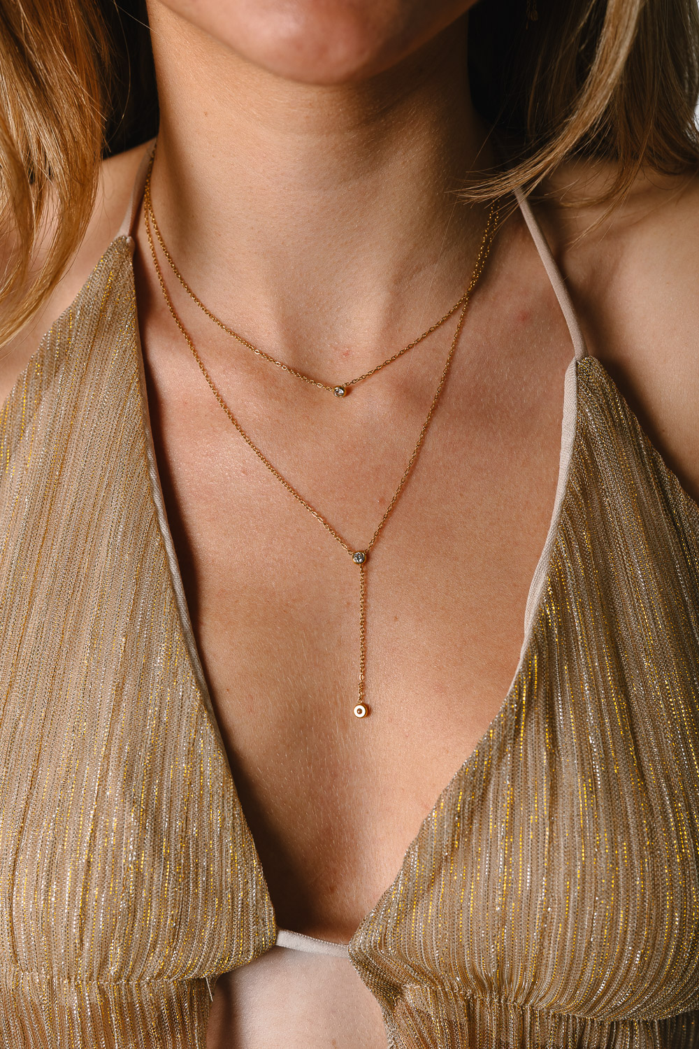 Collar Doble V Circonitas Dorado