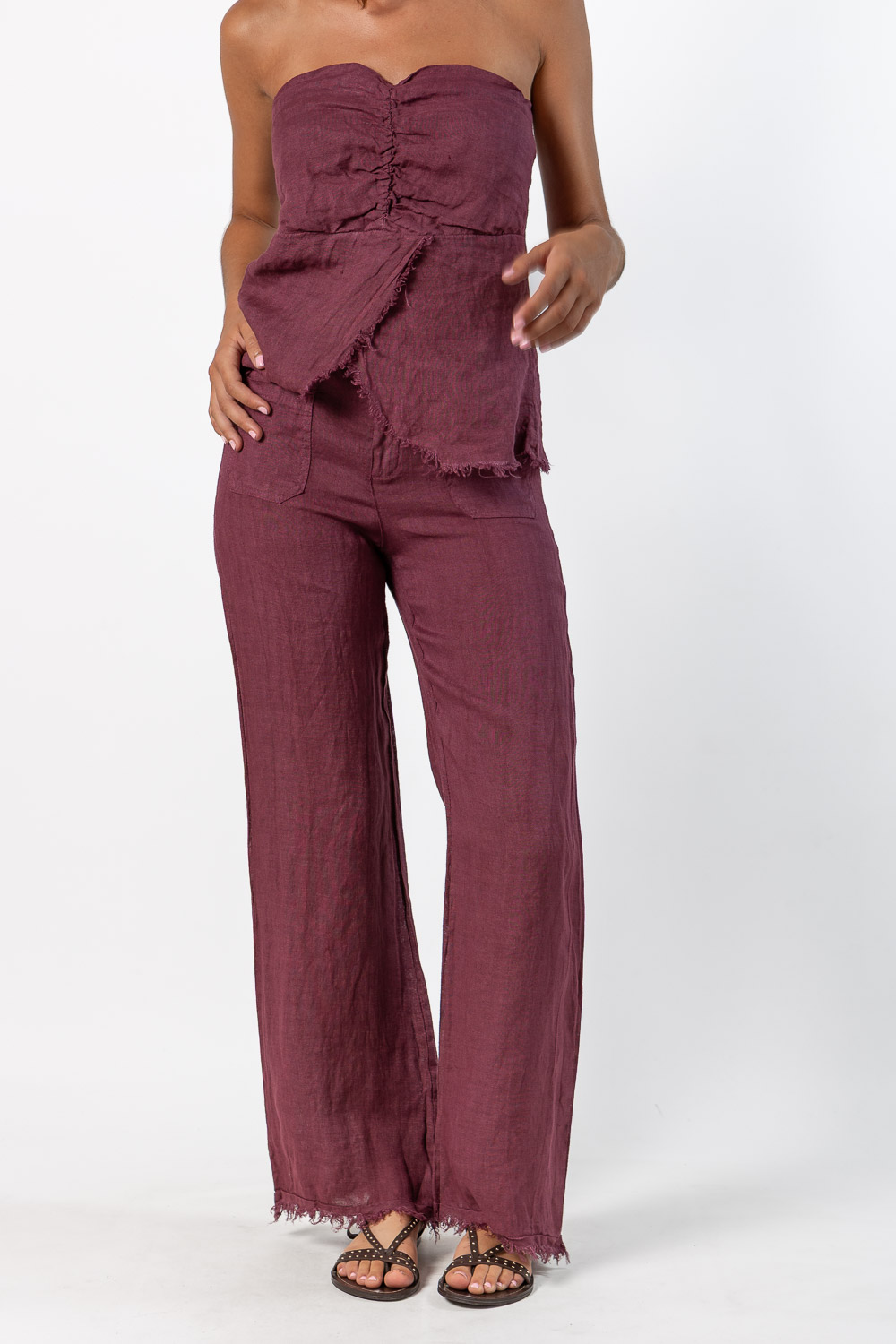 Pantalón Lino Desflecado Uva